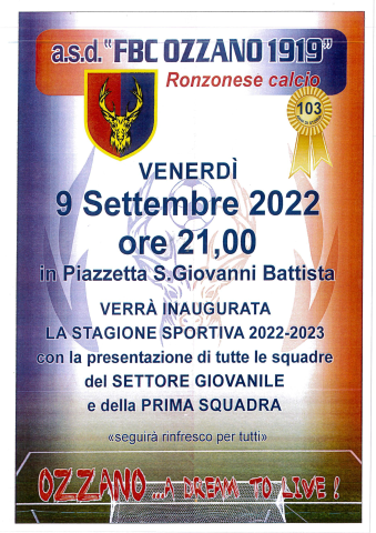 VENERDI' 09/09/2022 - INAUGURAZIONE STAGIONE SPORTIVA